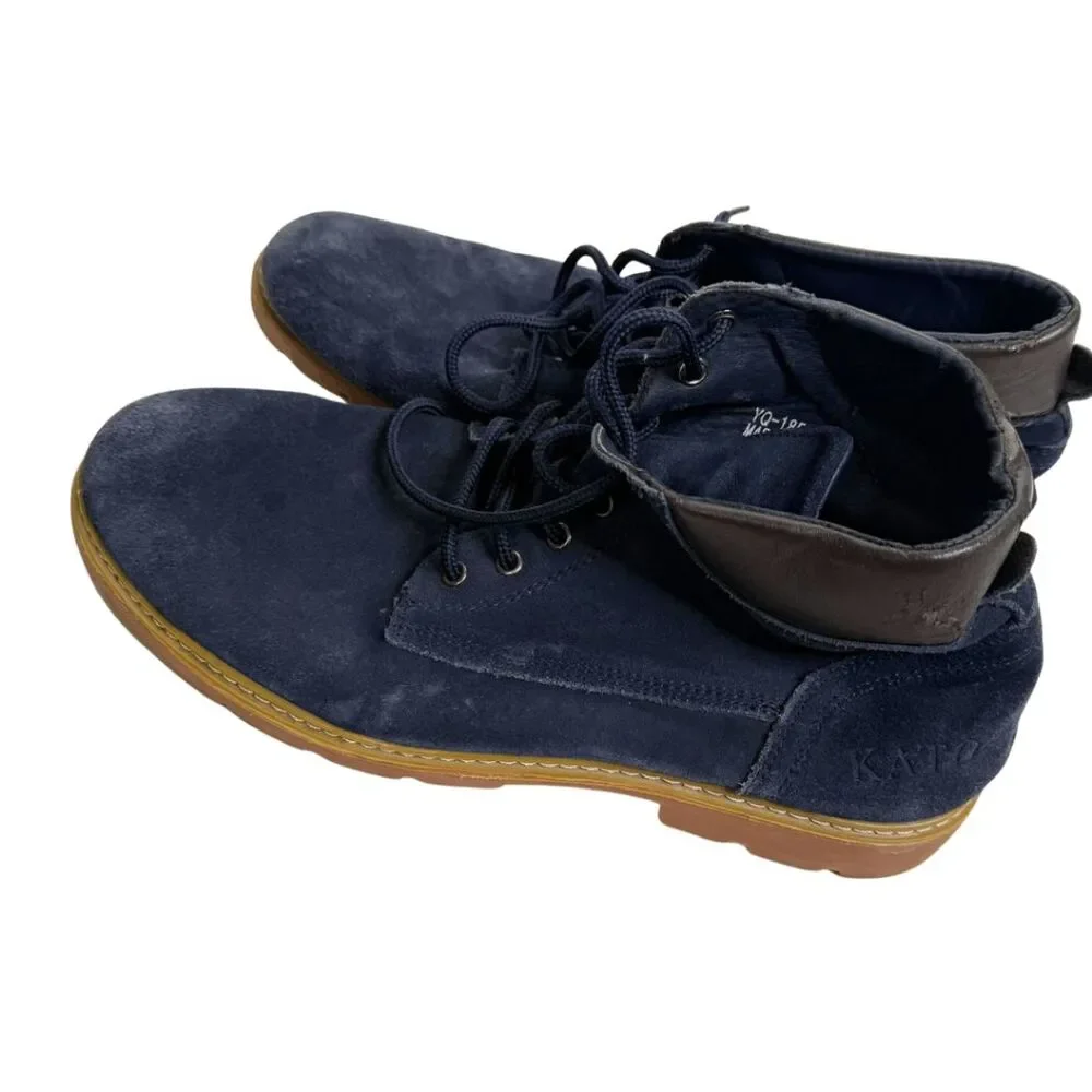Kato Men's‎ Velvet Lace Up Round Toe Ankle Boots Navy Blue Size 43/10
